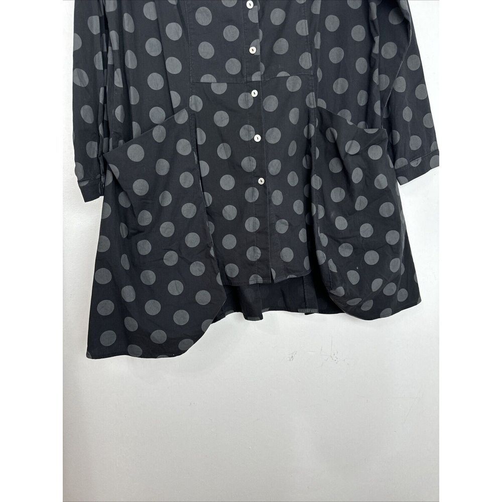 NWOT — Comfy USA Tunic Women's Large Black Gray Polca-Dot Button Up High Low - Picture 3 of 8